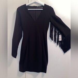 Zara Black Sheath Dress with Fringed Sleeves